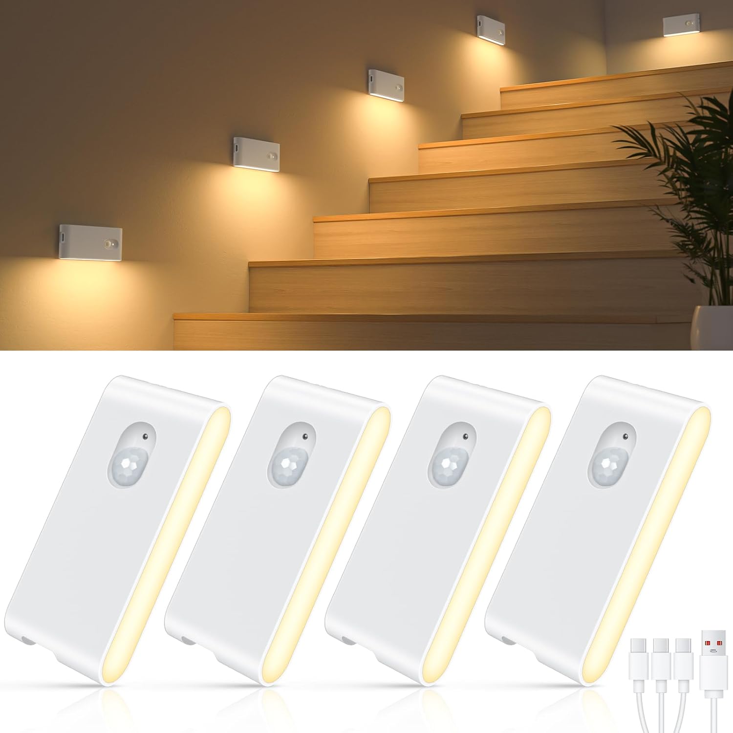 Dinoho Wireless Rechargeable LED Night Light (4 Pack) - 3 Modes Motion Sensor