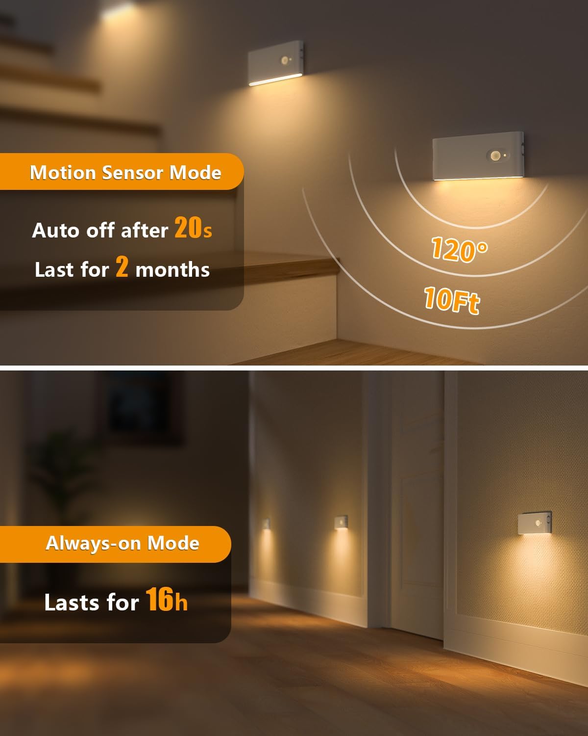Dinoho Wireless Rechargeable LED Night Light (3 Pack) - Home Motion Sensor Lamp
